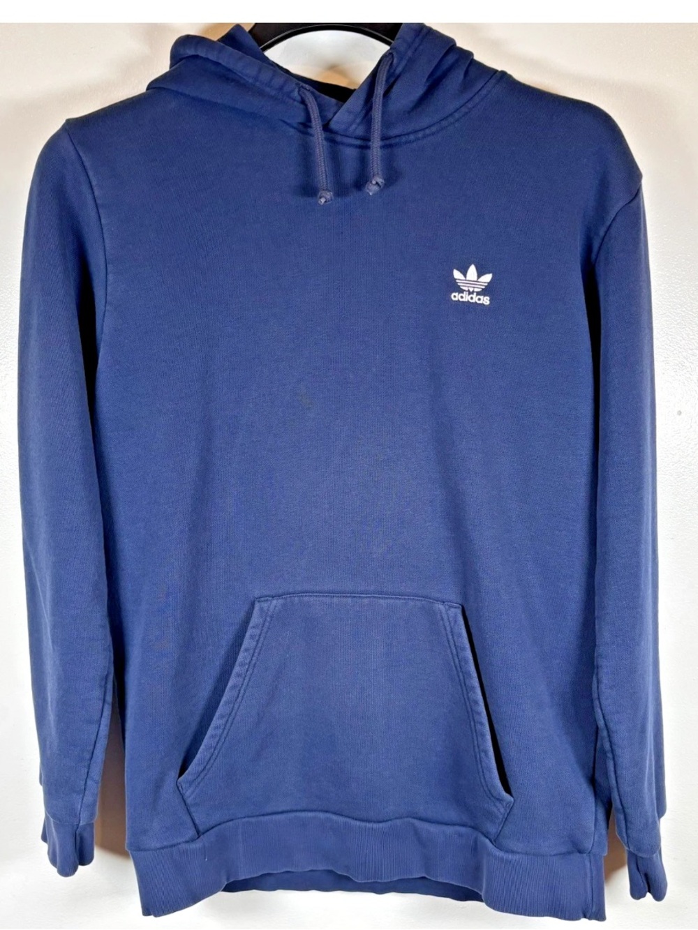 Adidas Pullover Hoodie Men’s Sz M Navy Blue Original Trefoil Essentials Logo
